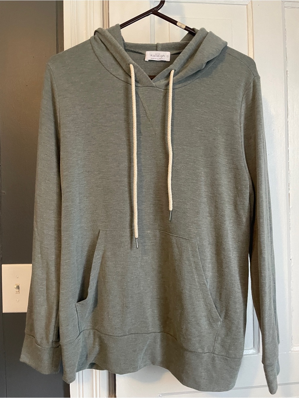 Kaileigh Olive Green Pullover Hoodie with Cream Drawstrings